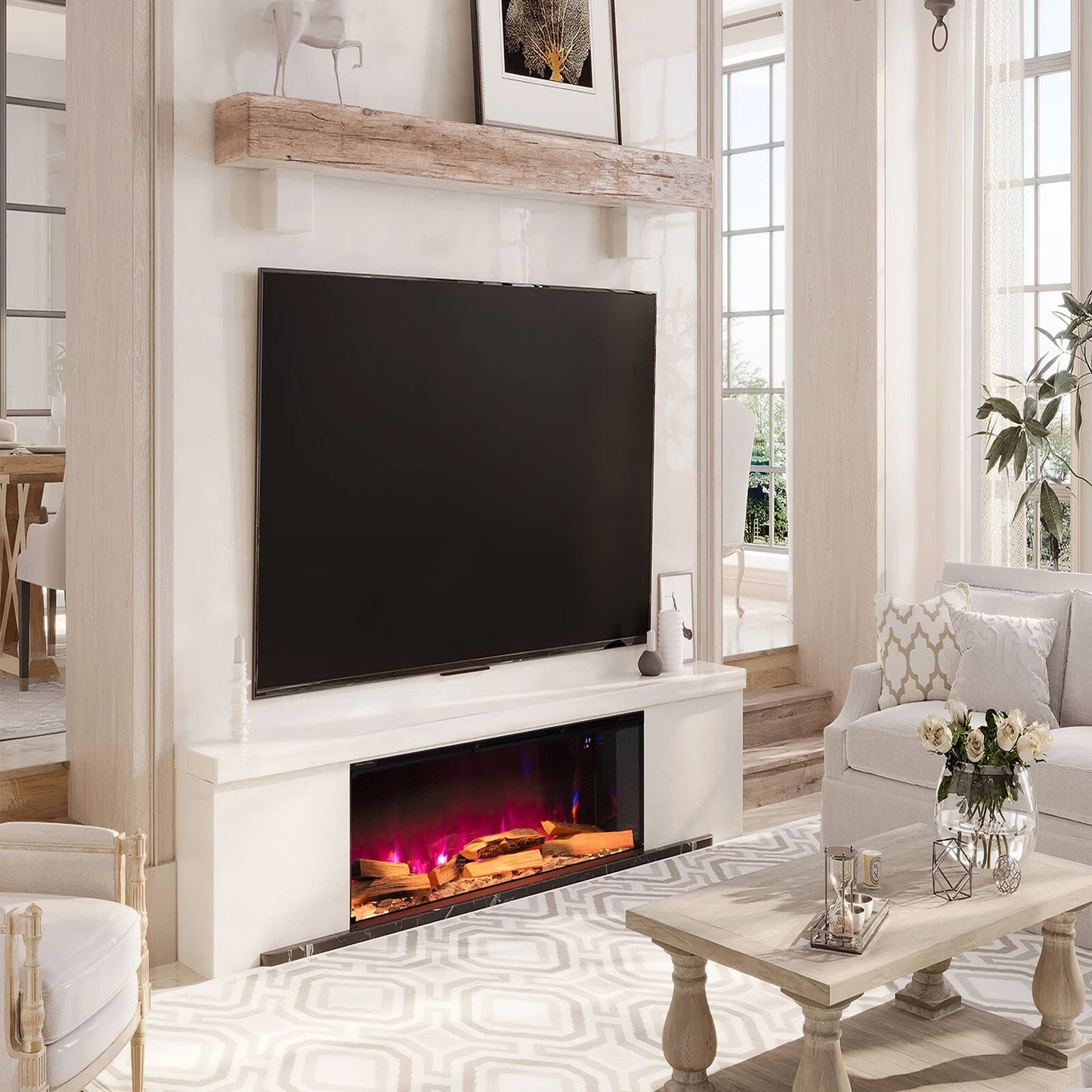 3-Sided Panoramic Smart Electric Fireplace with Customizable Flame & Heating Control Living and Home