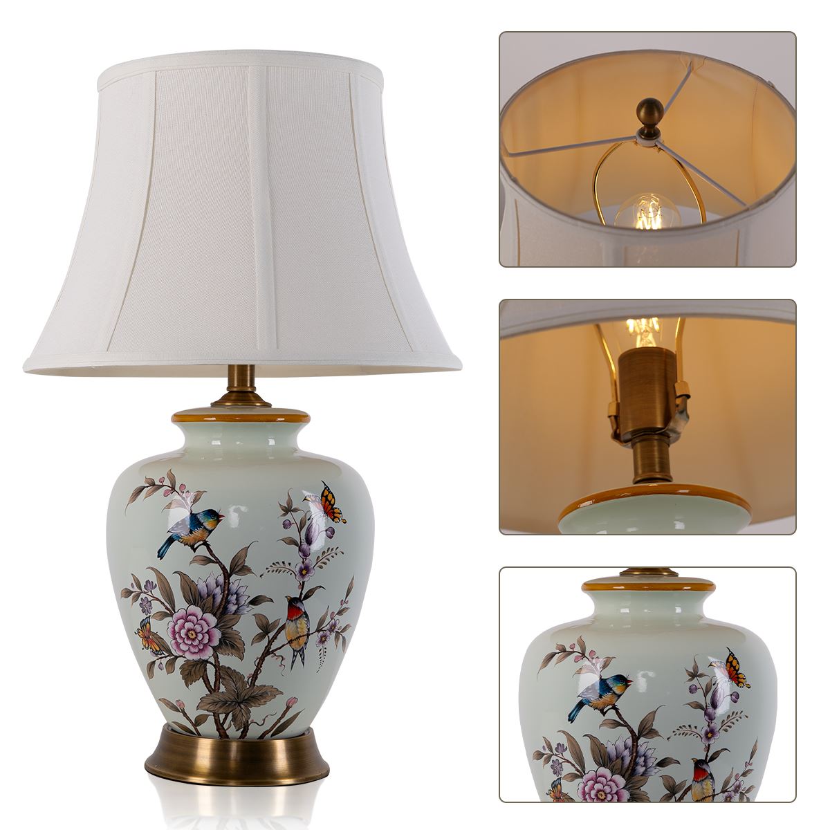 Living Nest UK Vintage Ceramic Floral Table Lamp with Copper Base for Bedside and Table Lighting Living Nest UK