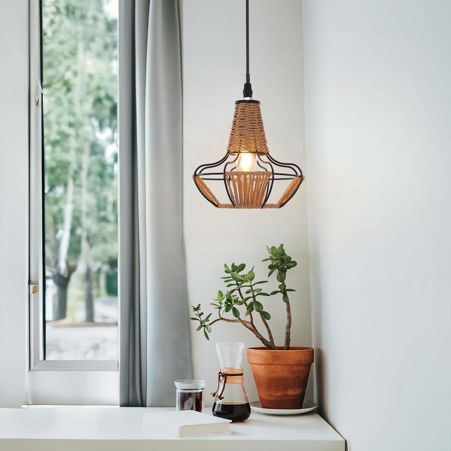 Lightsin Woven Rattan Cage Pendant Light for Natural Charm and Effortless Elegance Living and Home