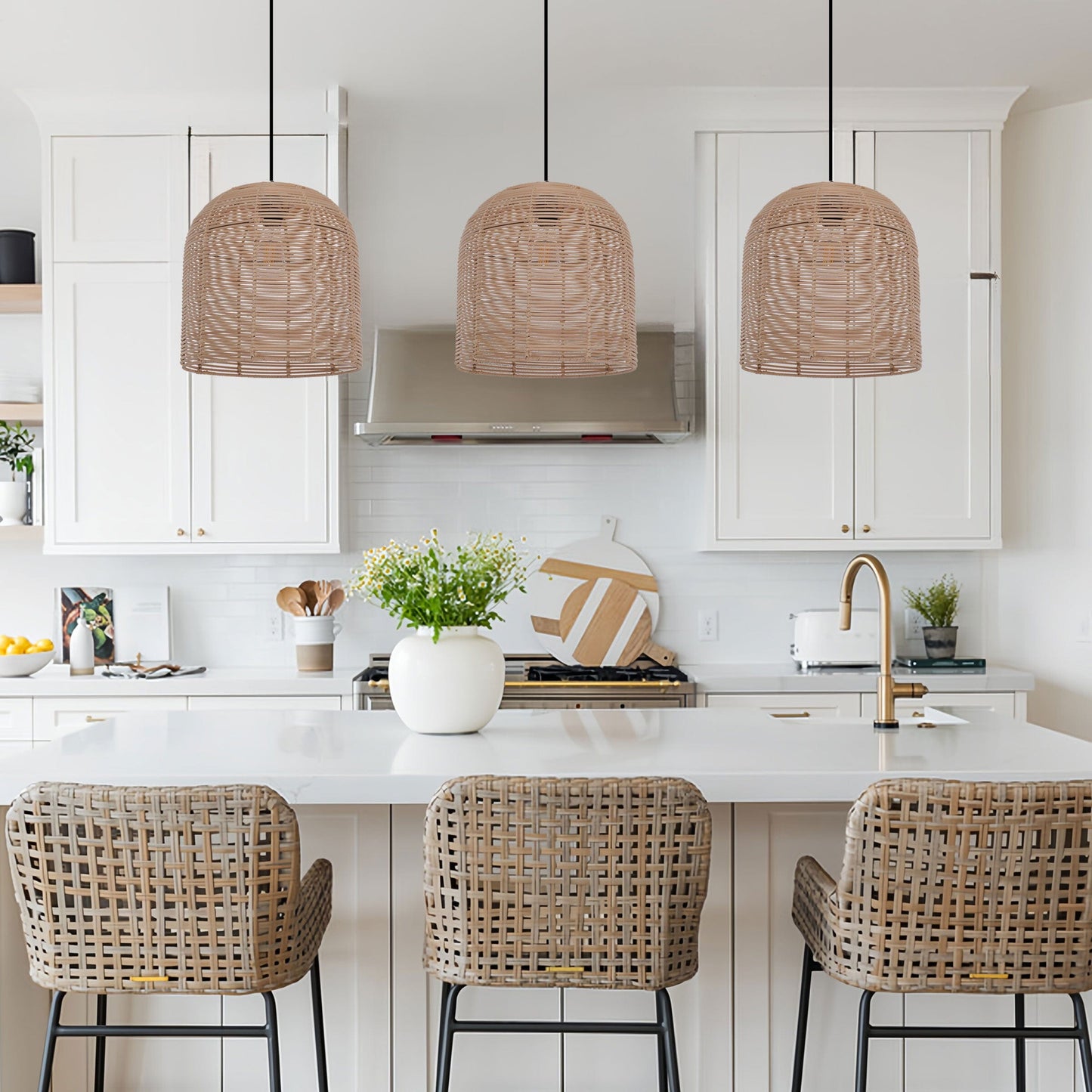 Lightsin Rustic Woven Rattan and Iron Dome Pendant Light for Cozy Spaces Lightsin UK