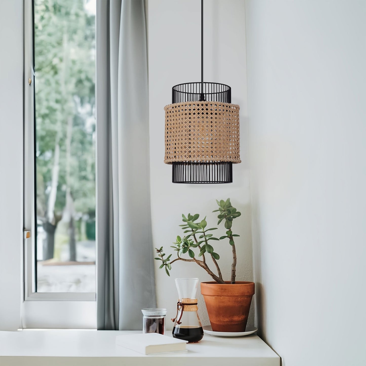Lightsin Elegant Black Frame with Handwoven Rattan Pendant Light Lightsin UK