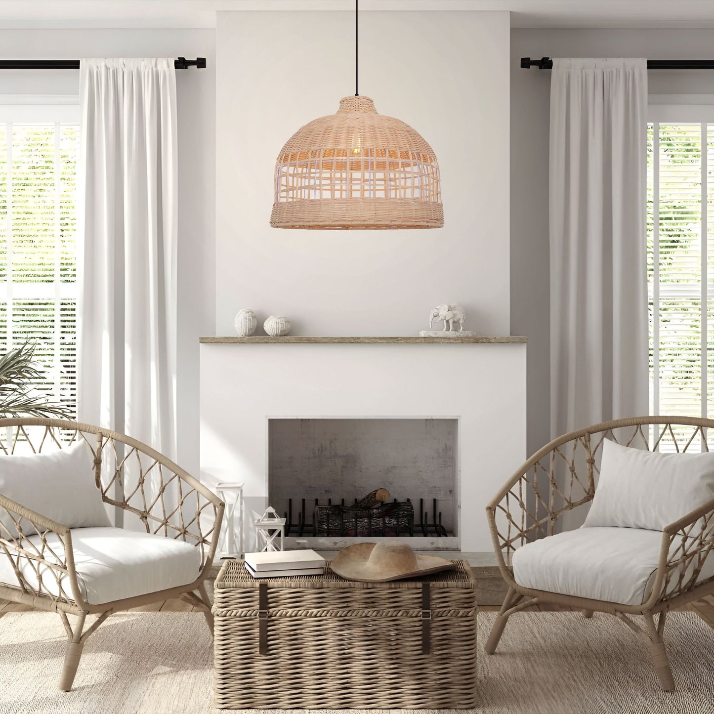 Living Nest UK Elegant Openwork Rattan Pendant Light with Lattice-Cut Design Living Nest UK