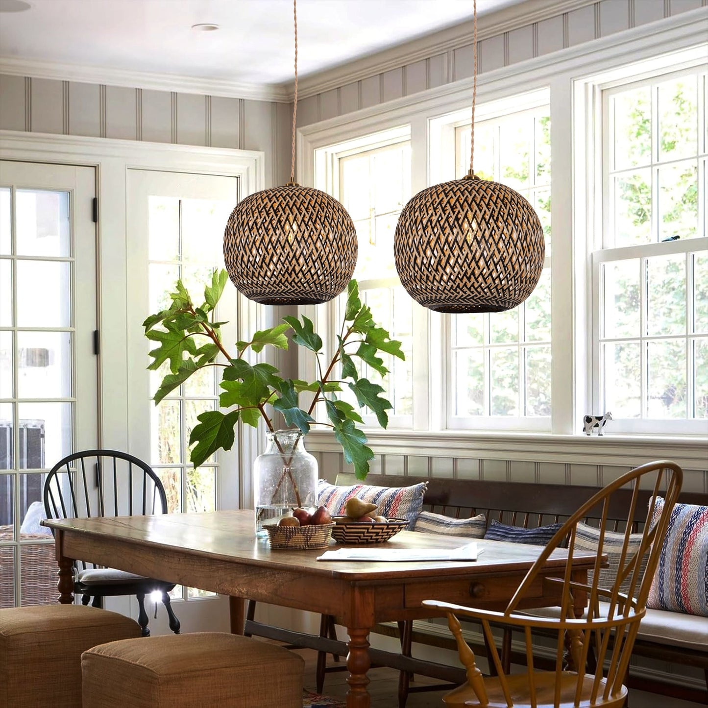 Living Nest UK Modern Black and Natural Bamboo Handwoven Pendant Light Living Nest UK