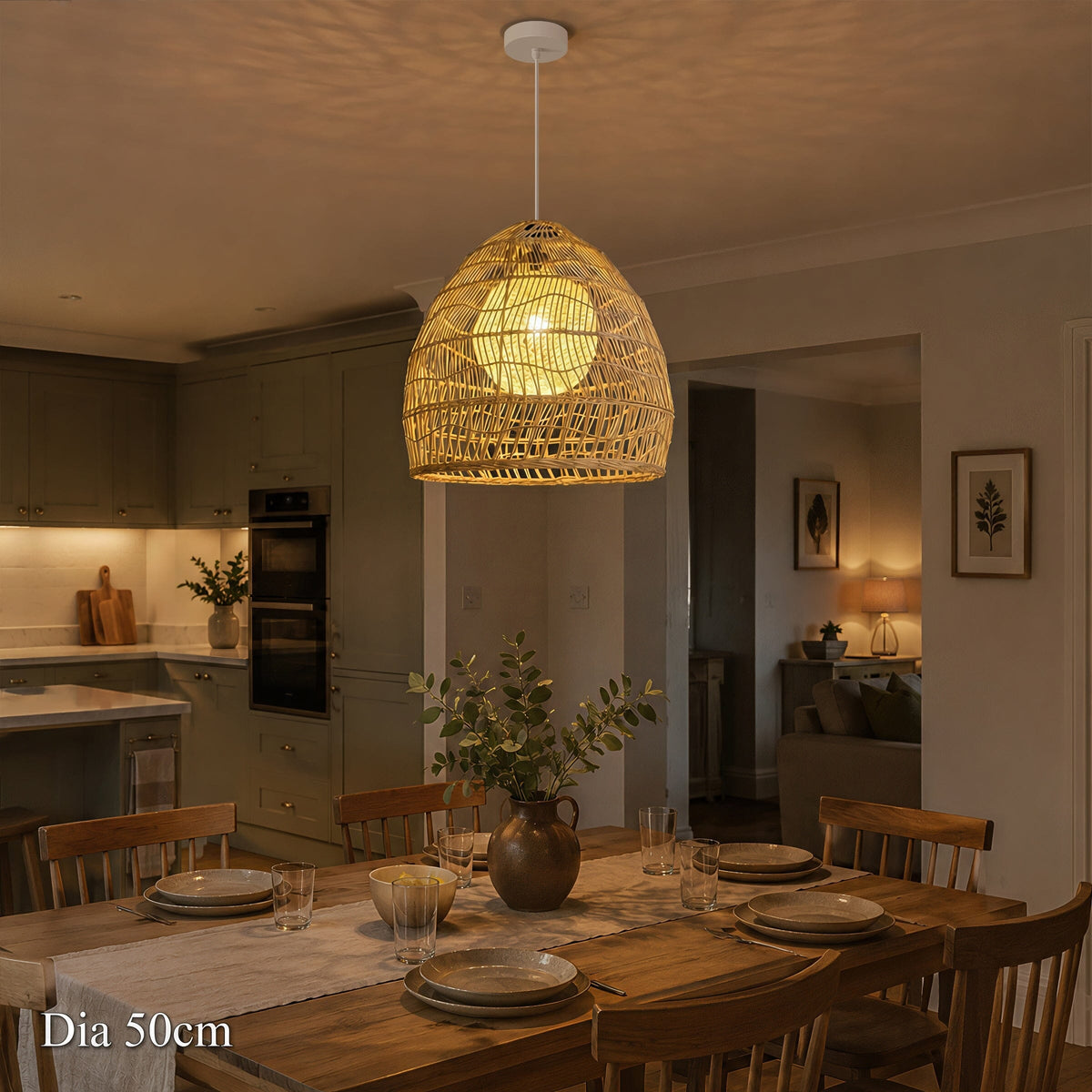 Lightsin Natural Rattan Pendant Light with Optional Woven Inner Sphere Lightsin UK B: with Yellow Sphere (White Wire) 50cm Dia In Stock
