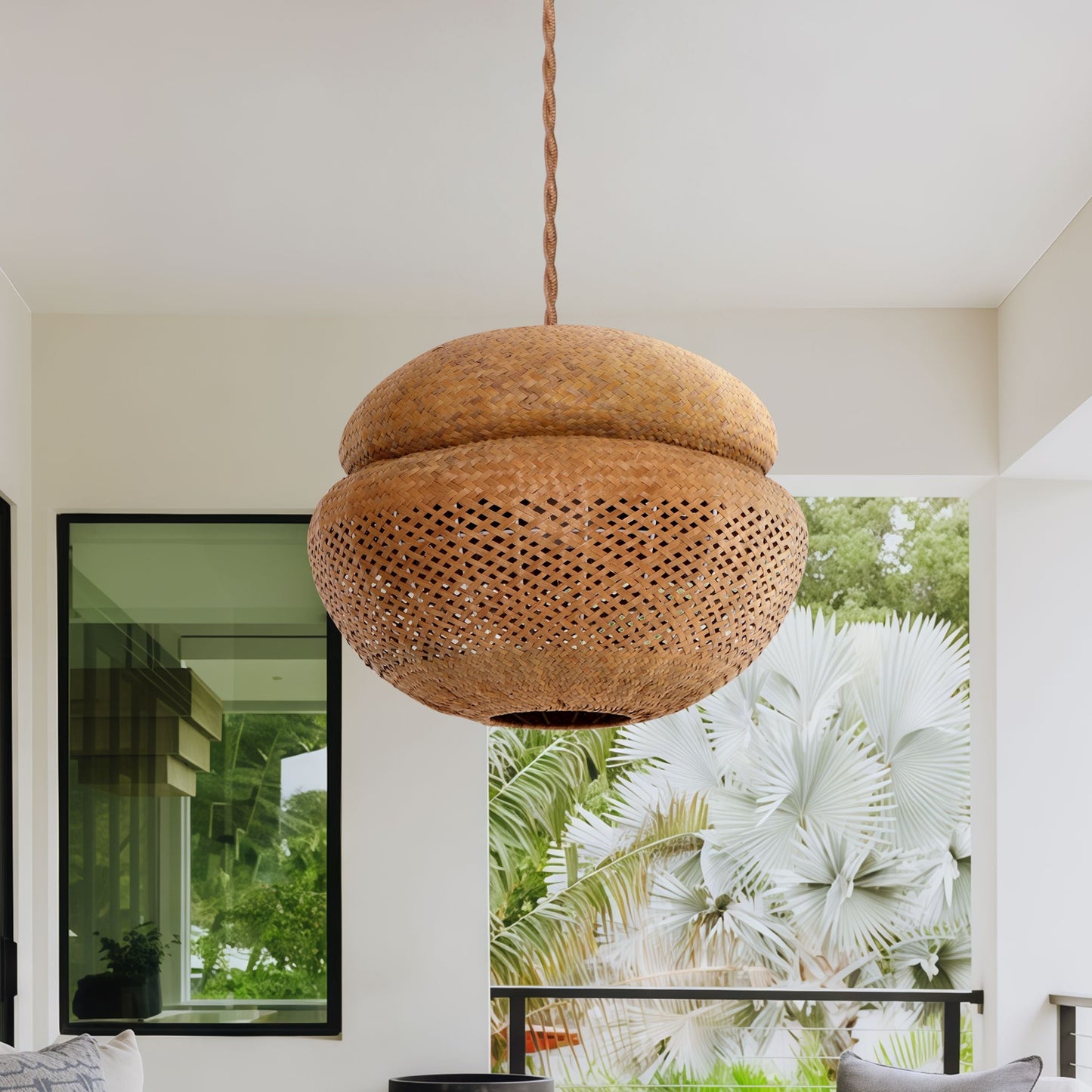 Living Nest UK Handwoven Natural Bulrush Pendant Ceiling Light with Pot Lid-Inspired Design Living Nest UK 40cm Dia In Stock