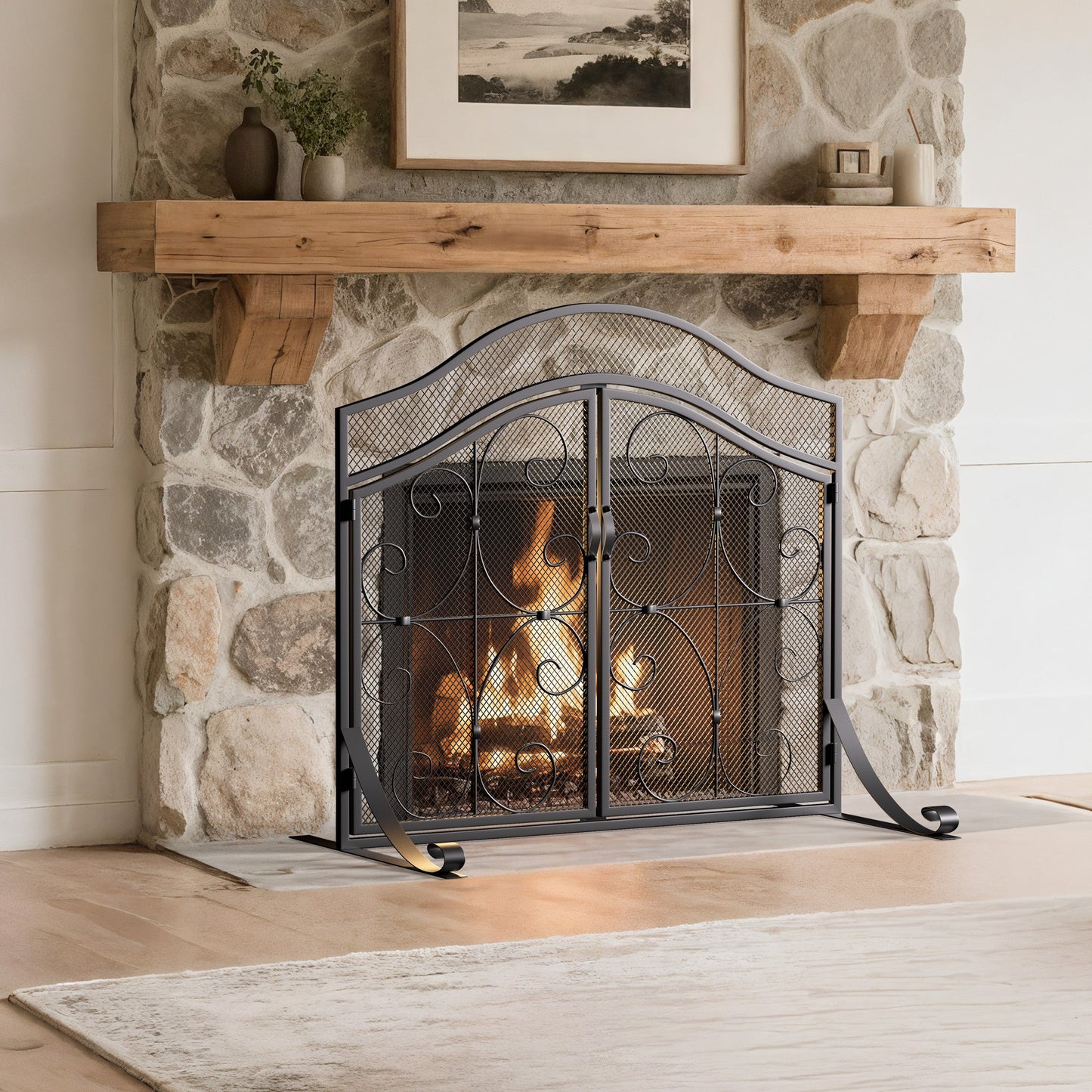 Iron Fireplace Screen Black Powder Coated – 90x32x78.8cm
