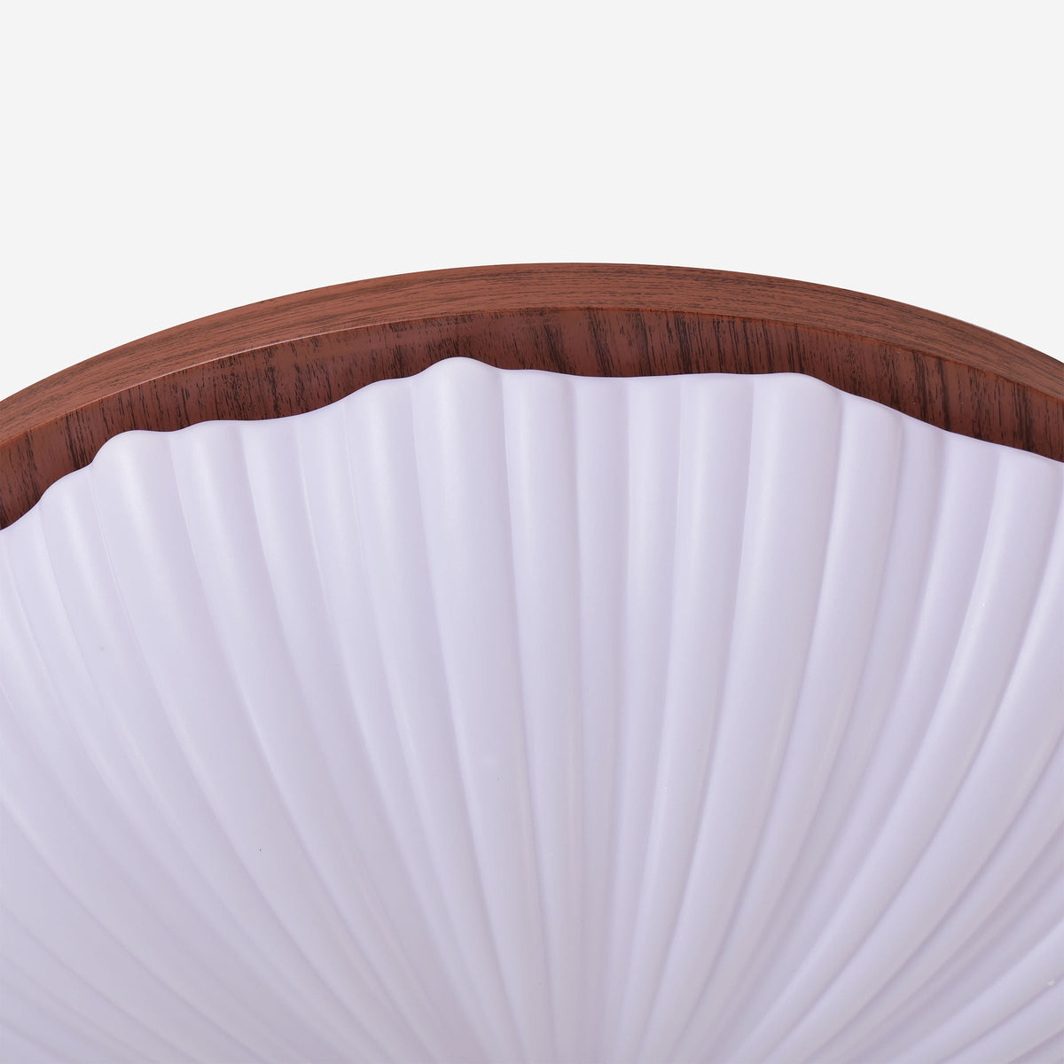 walnut scalloped acrylic ceiling light in a soft neutral room setting