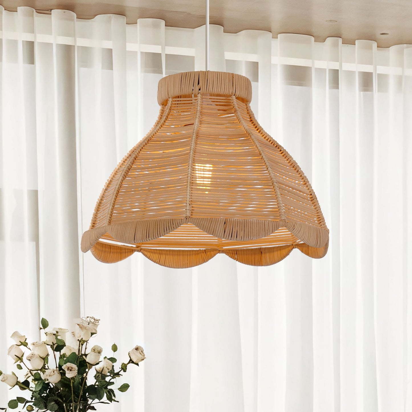 Lightsin Japanese-Inspired Petal Bloom Rattan Woven Pendant Light Lightsin UK 1 Unit