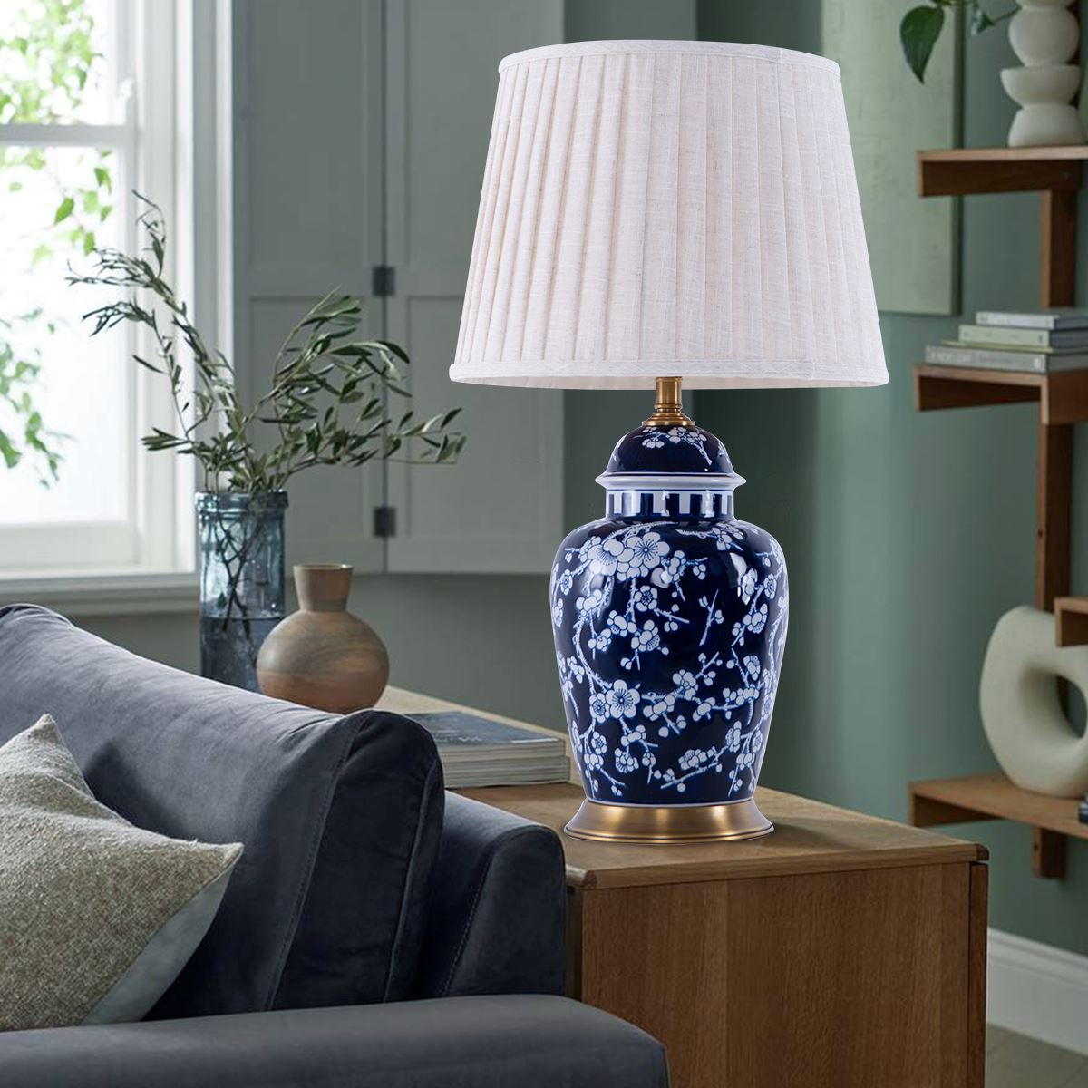 Living Nest UK Vintage Floral Ceramic Table Lamp with Brass Base and Fabric Shade Living Nest UK