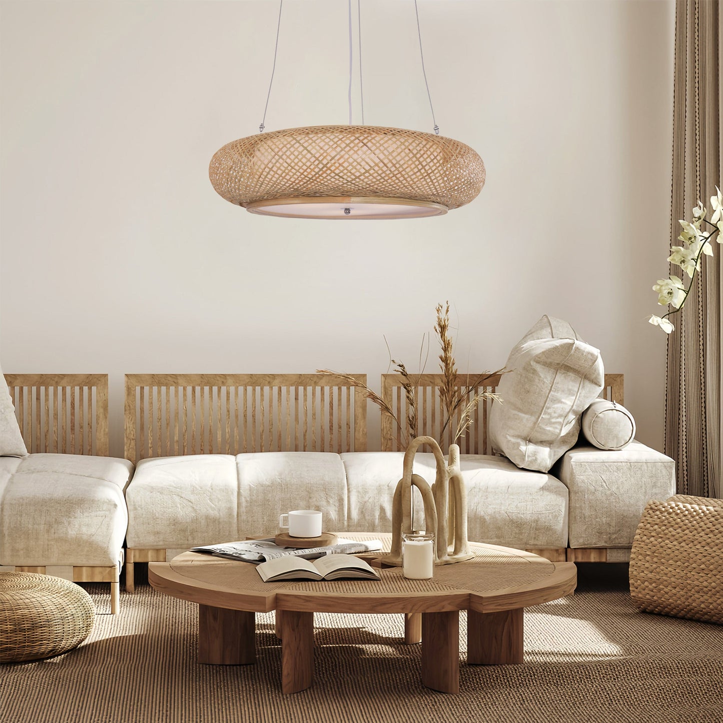Living Nest UK Rustic Dining Room Woven Rattan Paper Rope Iron Chandelier for Kitchen Aisle Reading Corner Living and Home J 60cm Dia