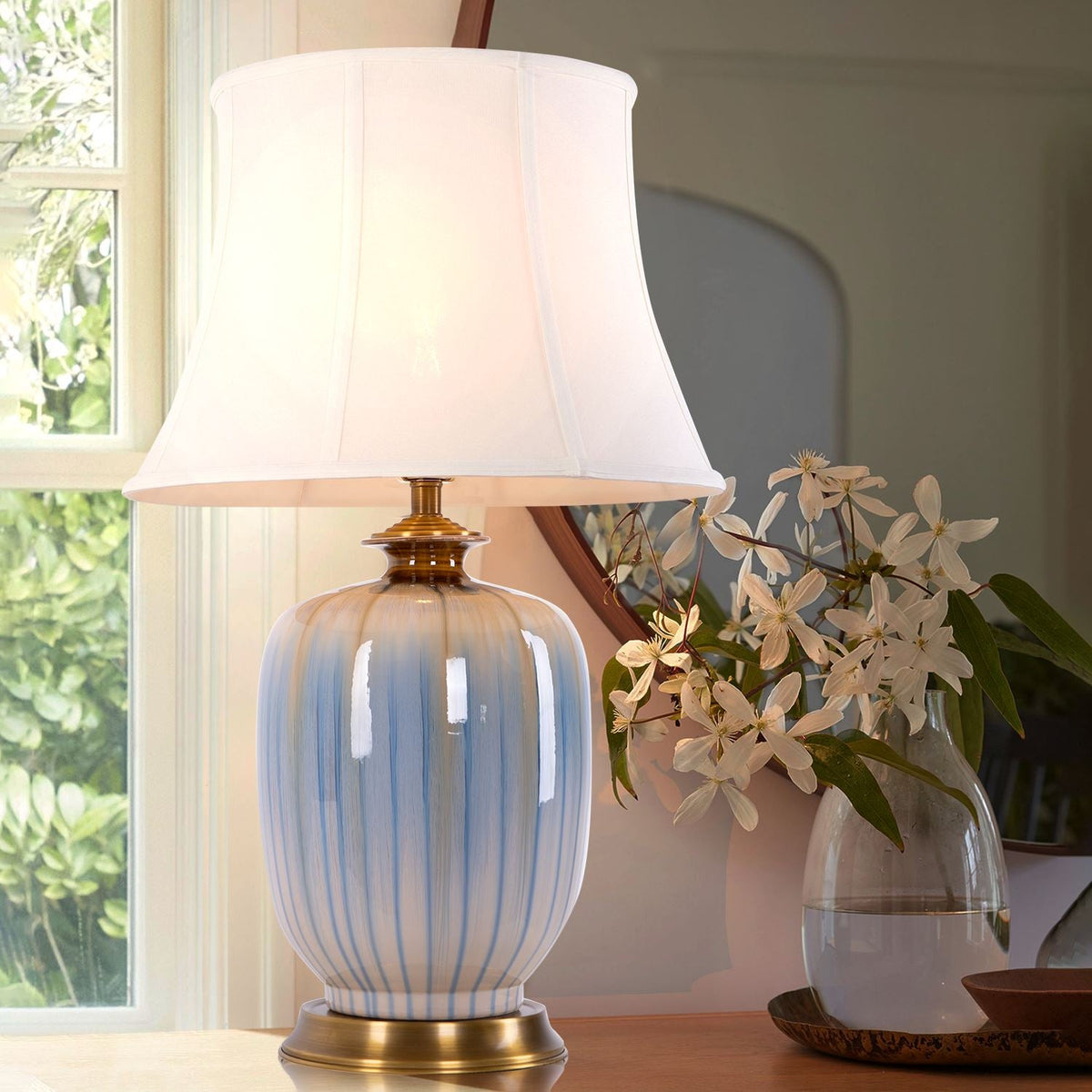 Living Nest UK Artisan Blue Brushed Glaze Ceramic Table Lamp Decorative Lighting Living Nest UK