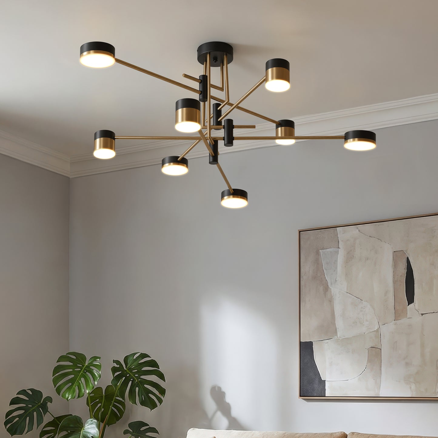 Modern Black & Gold LED Ceiling Light | Flush Mount Fixture with 3 Colour Temperatures
