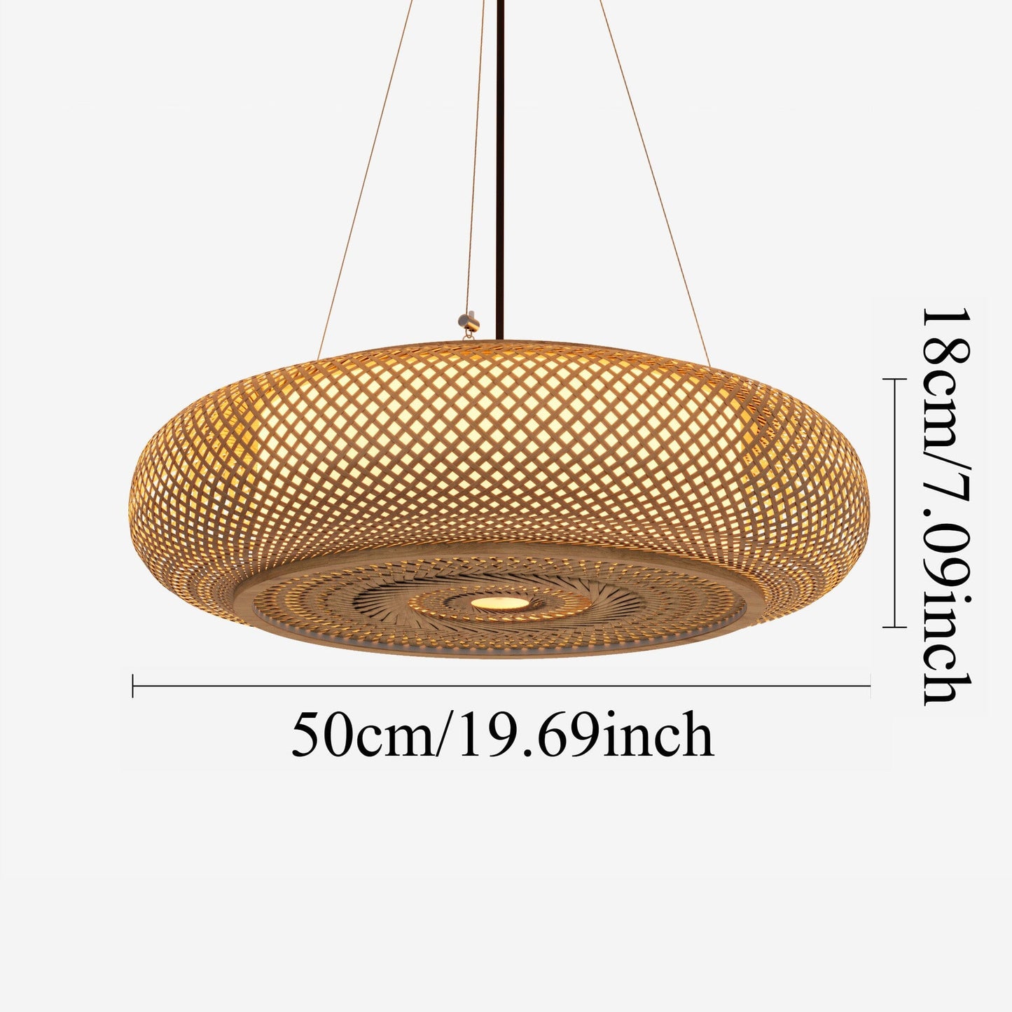 bamboo pendant light size chart with 50 cm shade