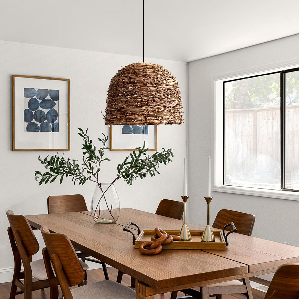 Lightsin Rustic Woven Rattan Dome Pendant Light for Cozy Interiors Lightsin UK