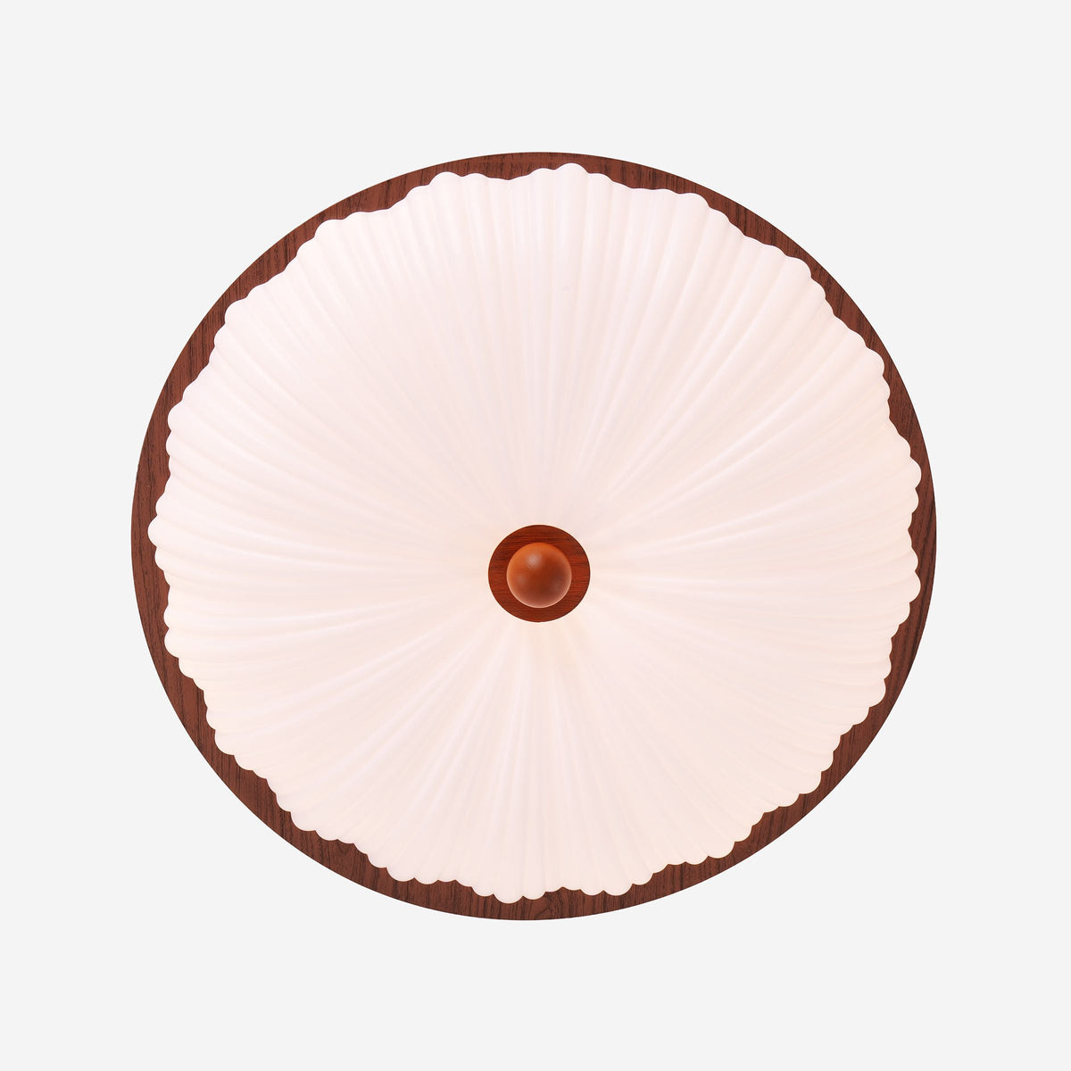 walnut scalloped acrylic ceiling light mounted close to the ceiling