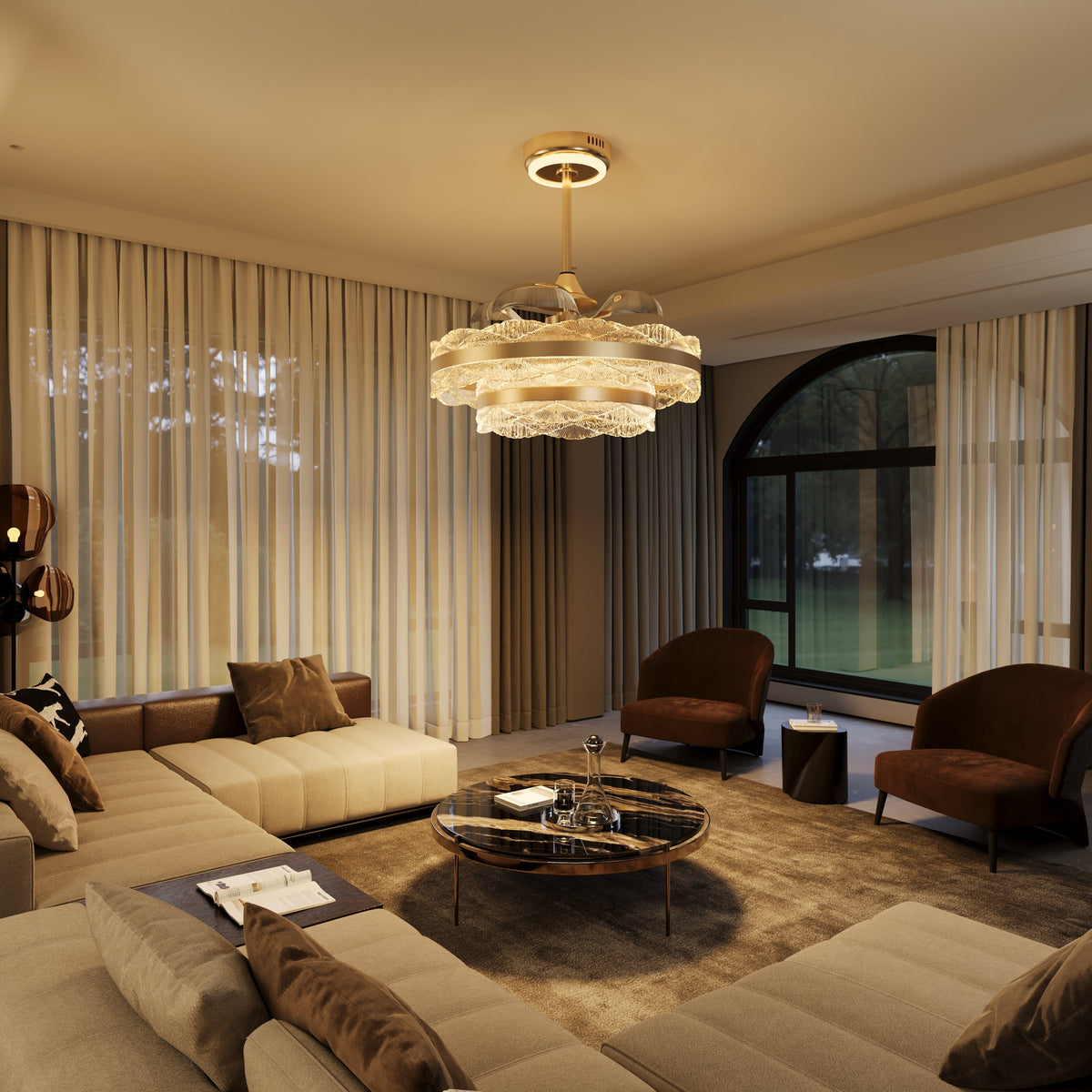 Lightsin Luxury Gold Frame LED Ceiling Fan Light with Retractable Blades Lightsin UK