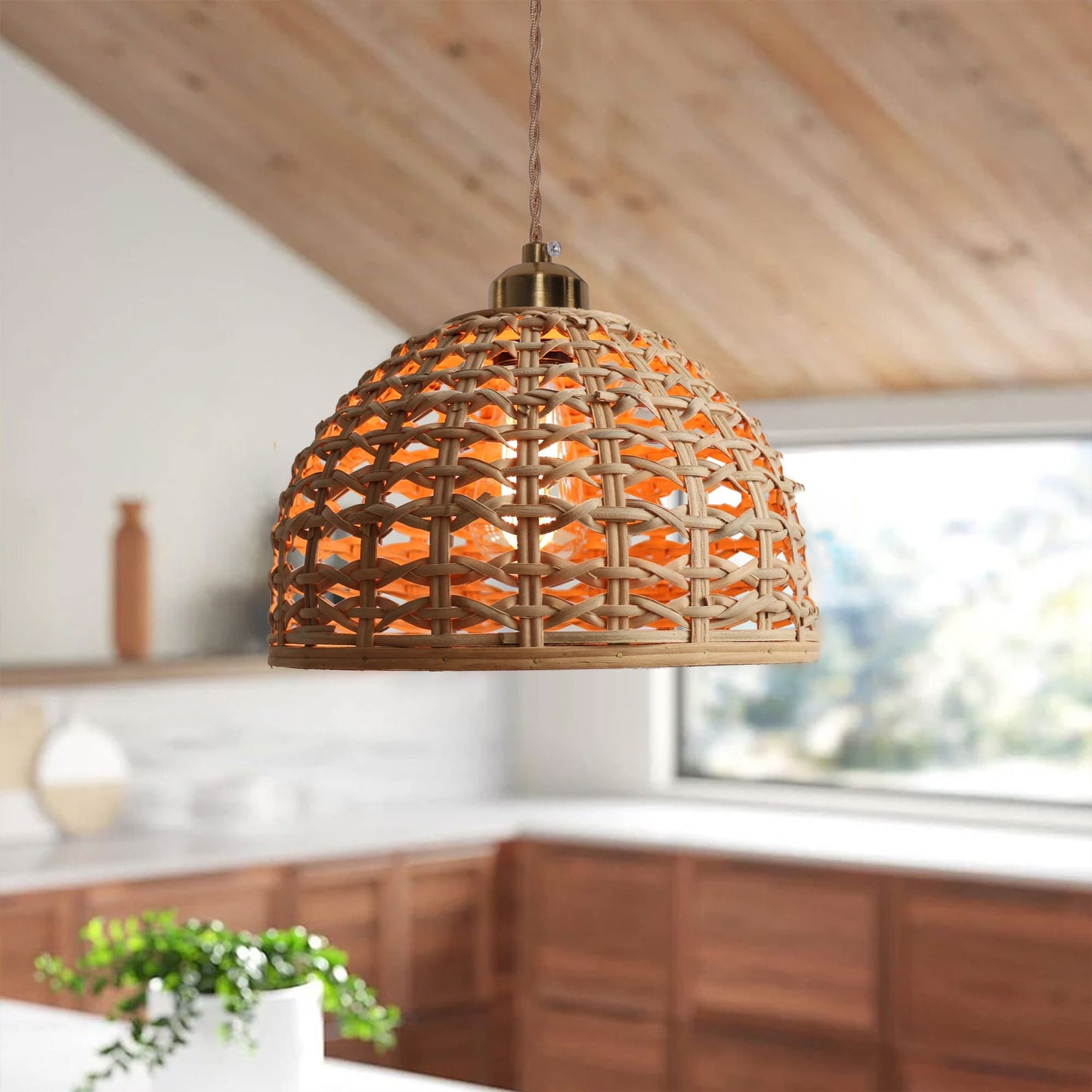 Lightsin Nature-Inspired Wooden Dome Warm Glow Pendant Light Lightsin UK
