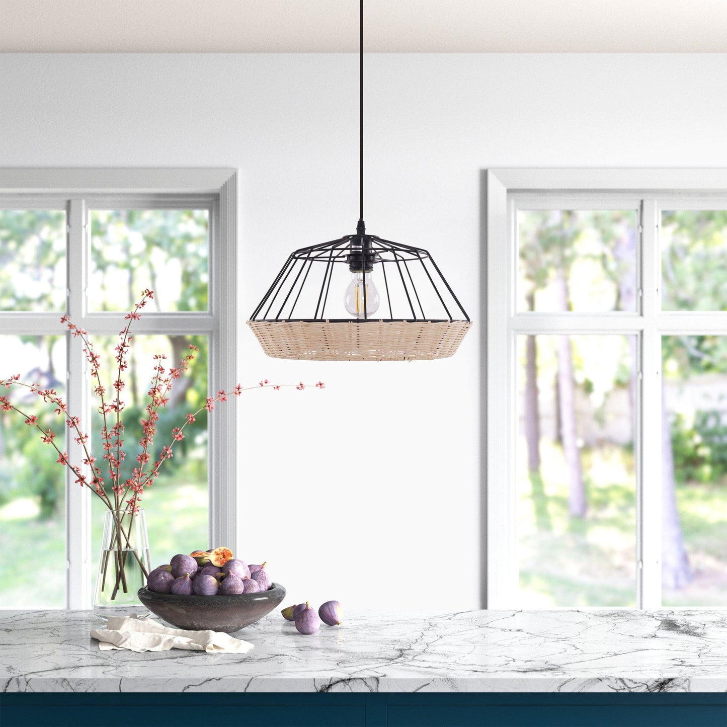Rustic Dining Room Woven Rattan Paper Rope Iron Chandelier for Kitchen Aisle Reading Corner Living and Home G