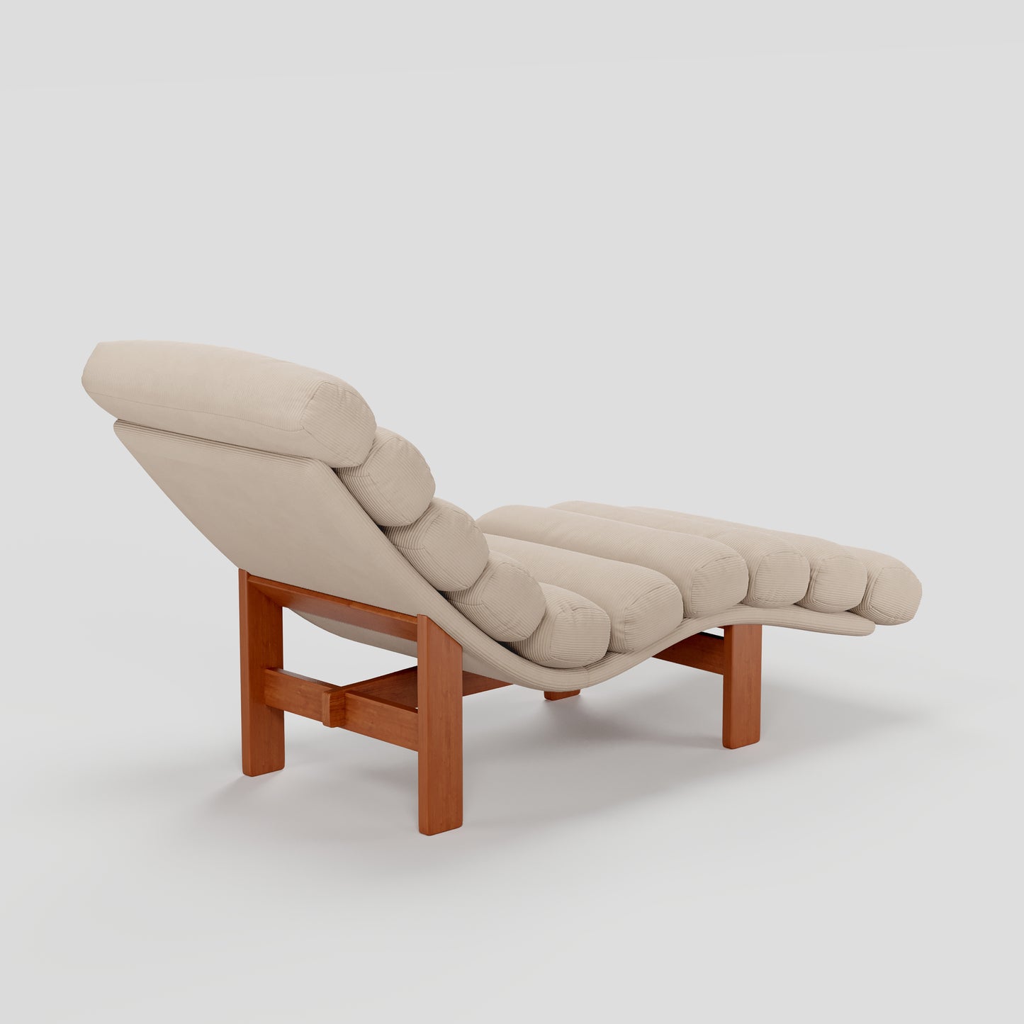 Modern Ergonomic Corduroy Chaise Lounge with Natural Wooden Frame