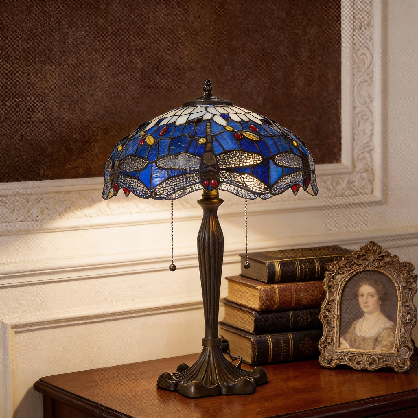 Tiffany Table Lamp | Handcrafted Stained Glass Dragonfly Series
