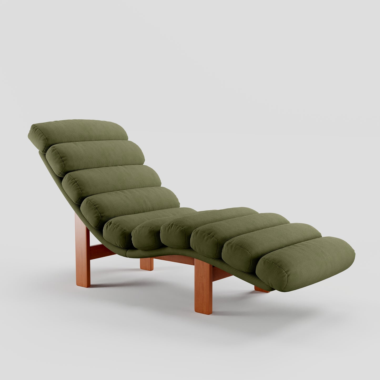 Modern Ergonomic Corduroy Chaise Lounge with Natural Wooden Frame