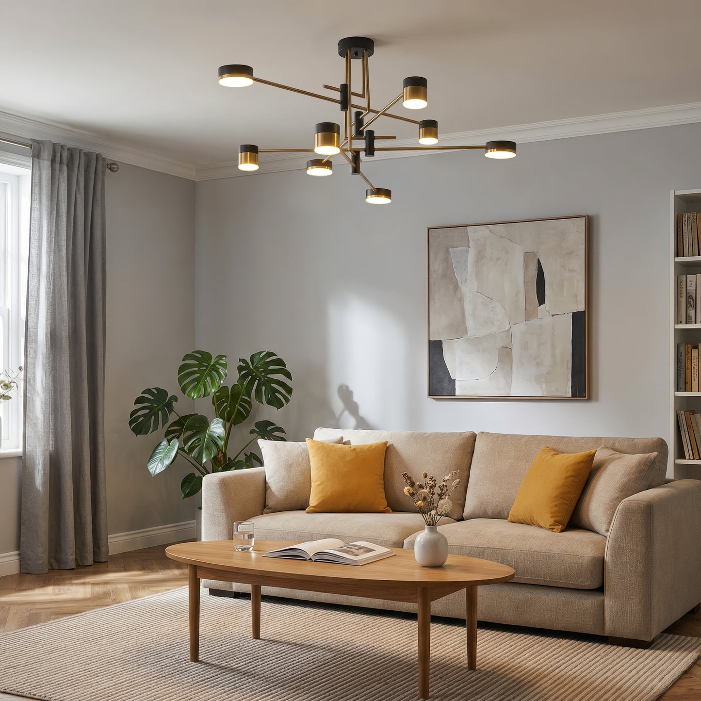Modern Black & Gold LED Ceiling Light | Flush Mount Fixture with 3 Colour Temperatures