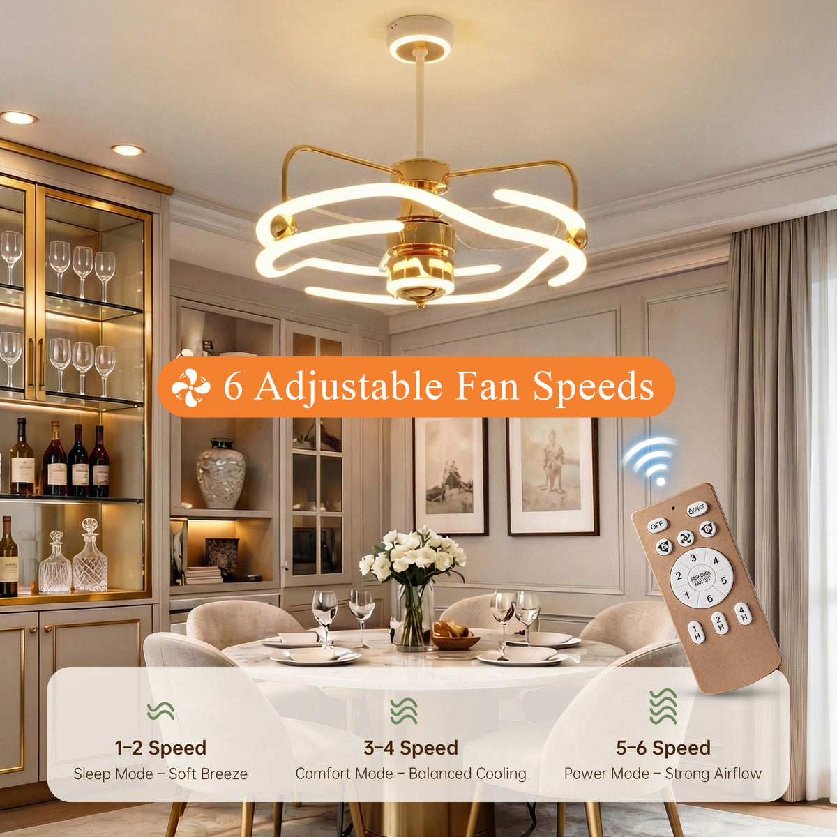 Modern Ceiling Fan Light with Remote Control Low-Noise Adjustable Fan Light