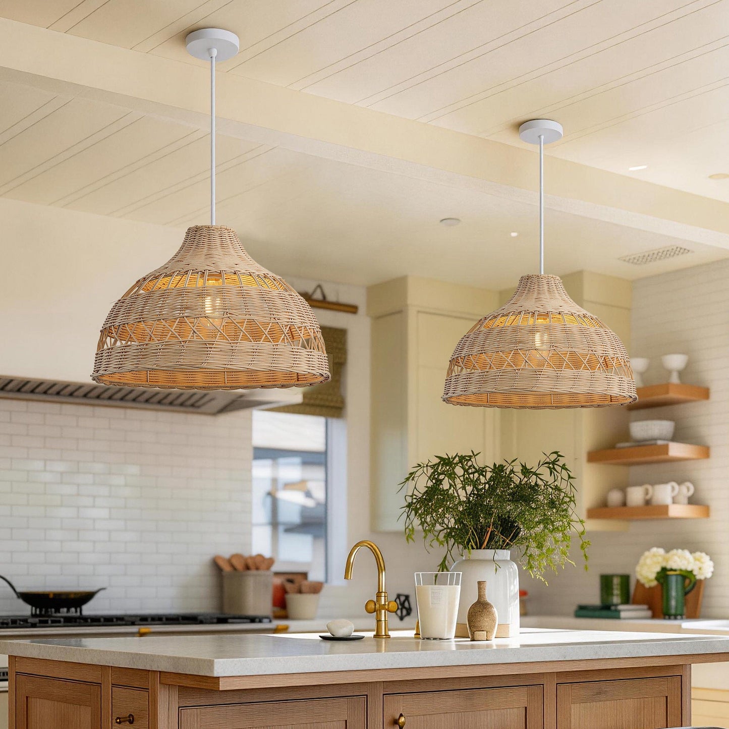 Lightsin Cella-Natural Rattan Pendant Light - Handwoven Ceiling Light, Durable & Rustic Lightsin UK D40cm 2 Units