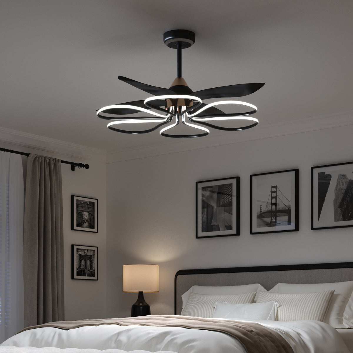 Lightsin 36-inch Black Modern Petal LED Ceiling Fan with Light - 6-Speed with Remote Control Lightsin UK