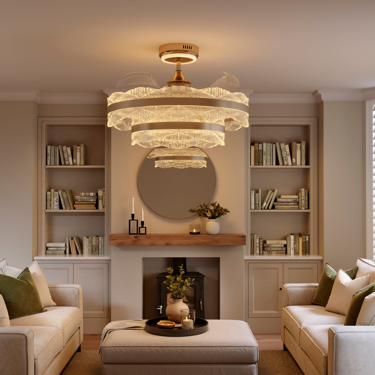 Lightsin Luxury Gold Frame LED Ceiling Fan Light with Retractable Blades Lightsin UK