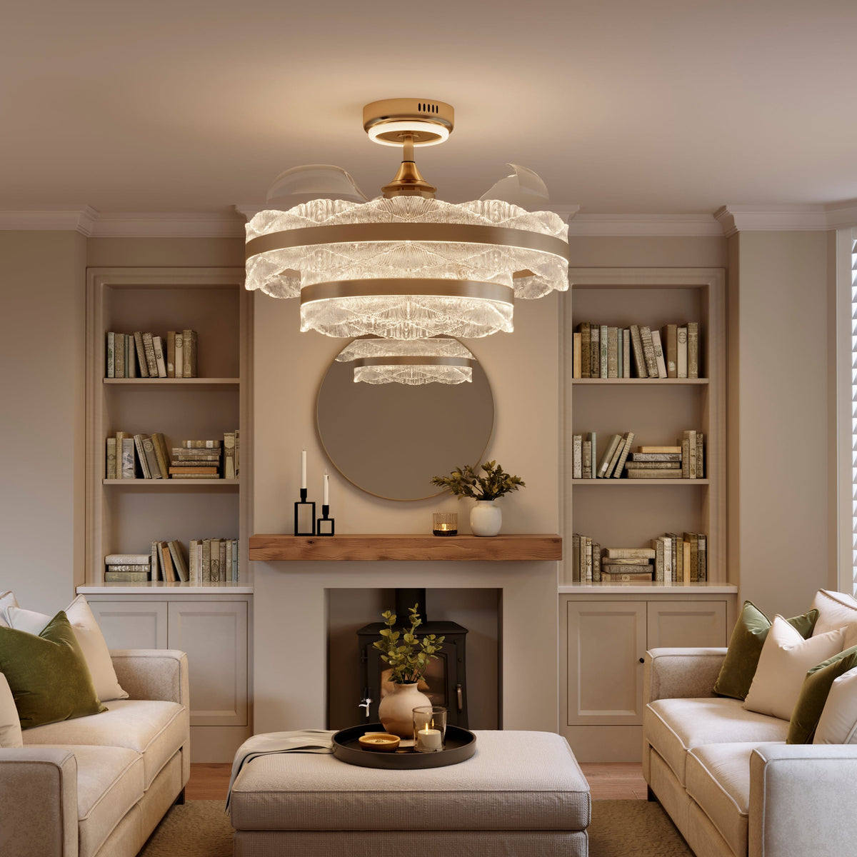 Lightsin Luxury Gold Frame LED Ceiling Fan Light with Retractable Blades Lightsin UK