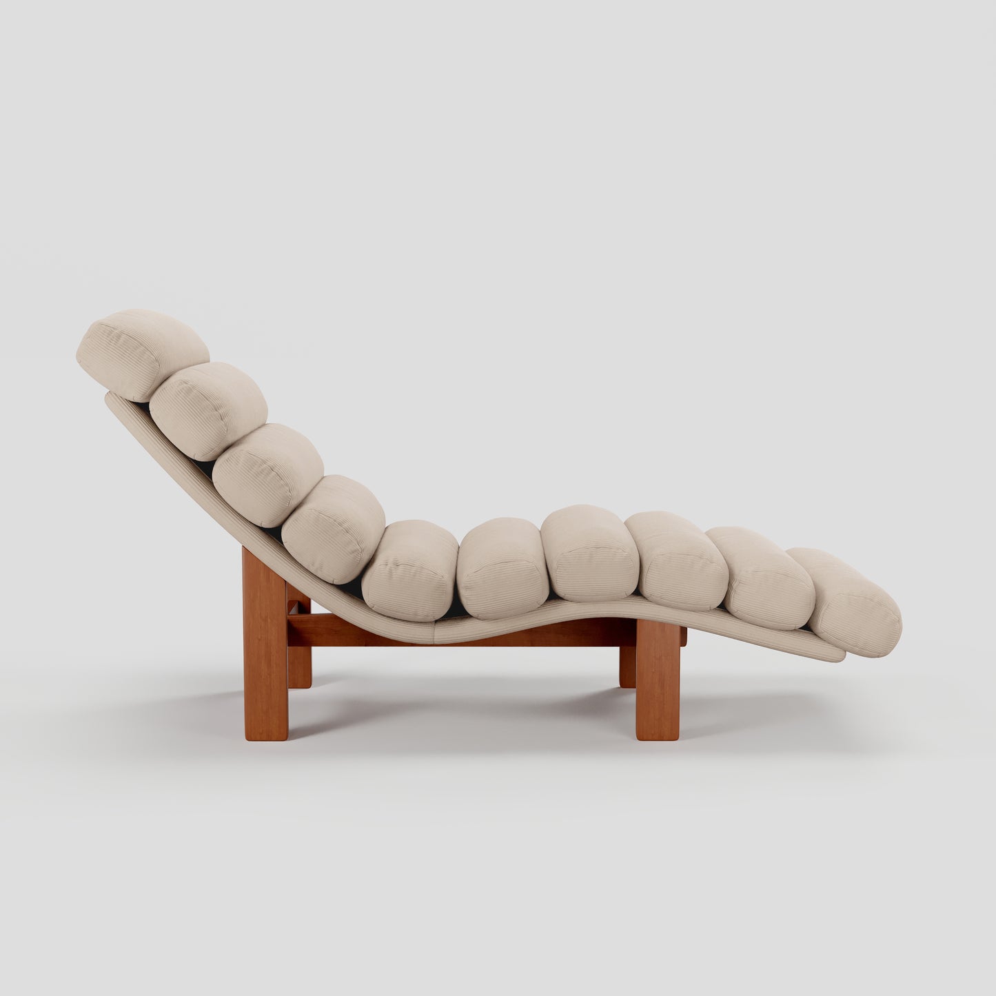 Modern Ergonomic Corduroy Chaise Lounge with Natural Wooden Frame