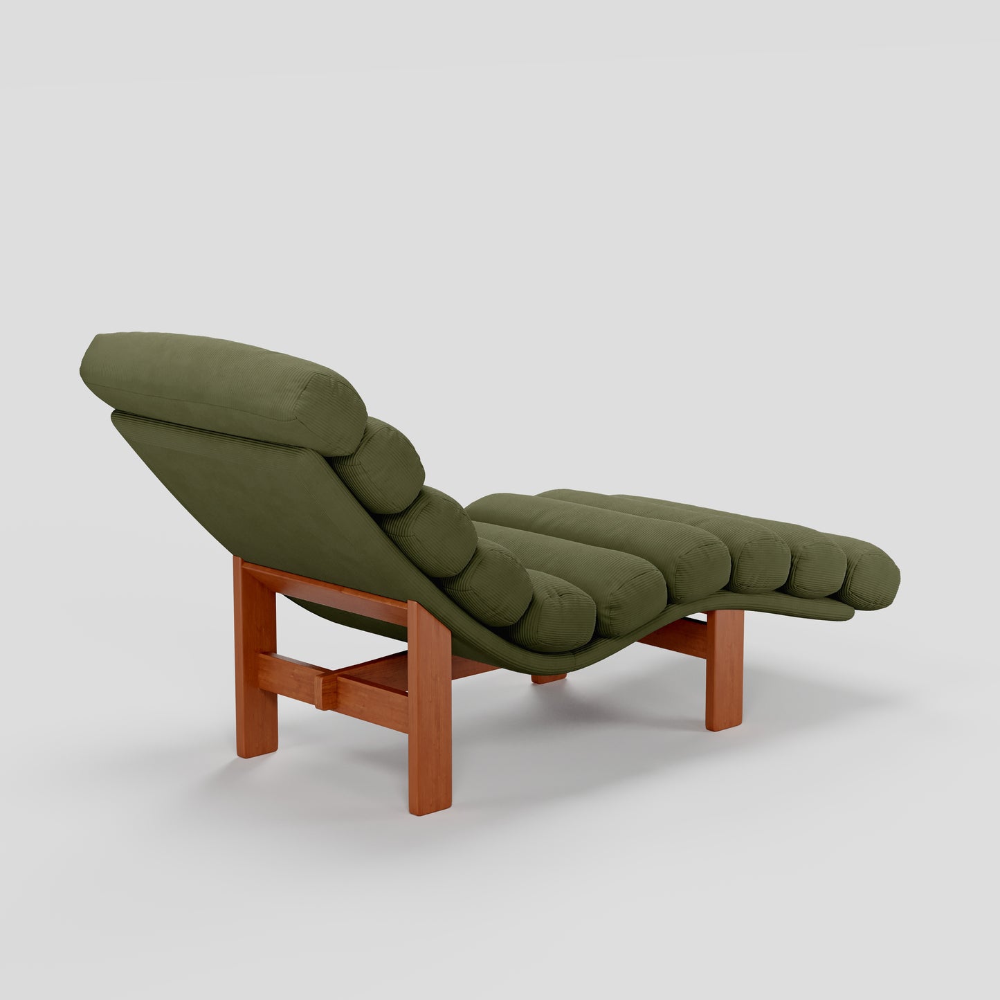 Modern Ergonomic Corduroy Chaise Lounge with Natural Wooden Frame