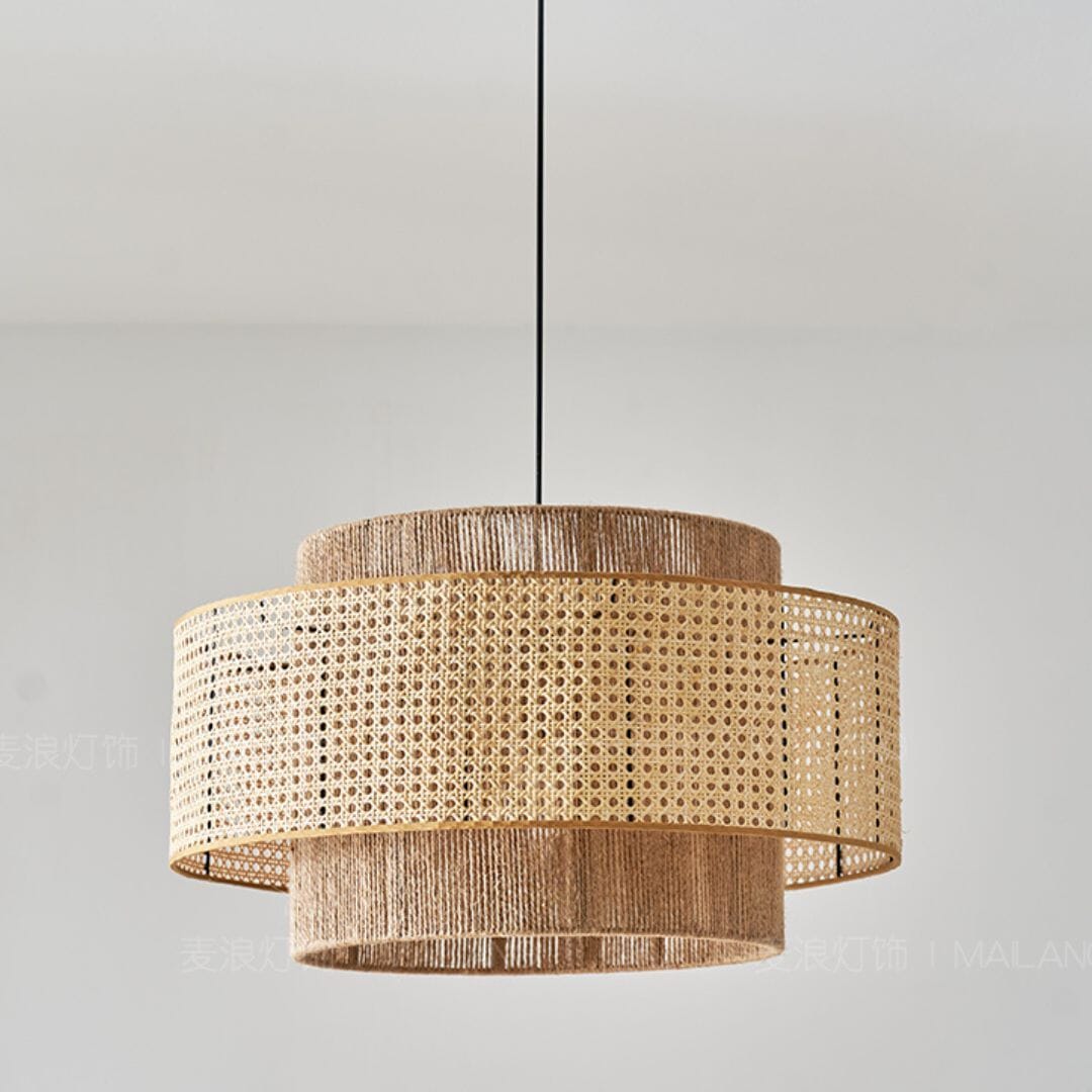 Lightsin Natural Woven Rattan and Hemp Rope Rustic Pendant Light Fixture Lightsin UK