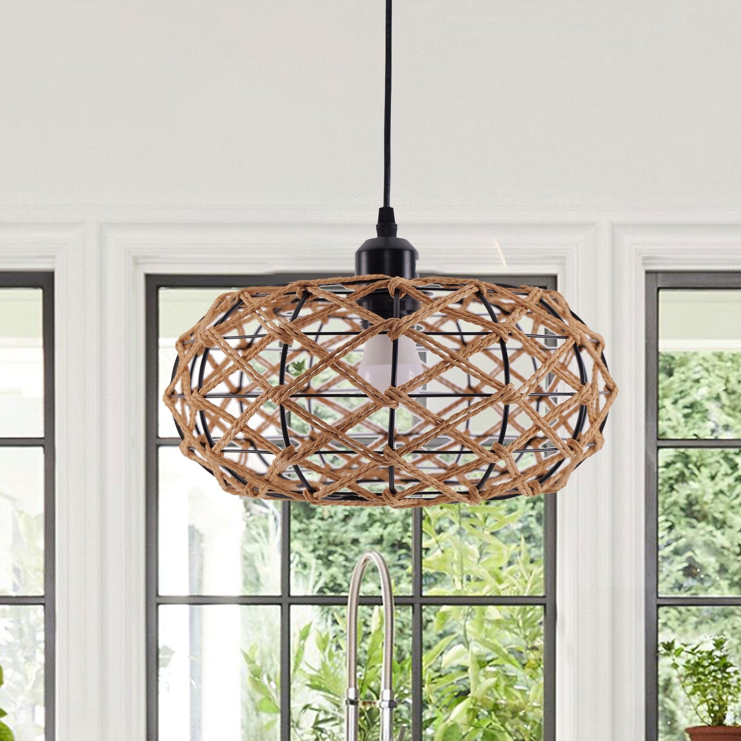 Living Nest UK Handwoven Rustic Cozy Natural Design Paper Rope Pendant Light Living Nest UK