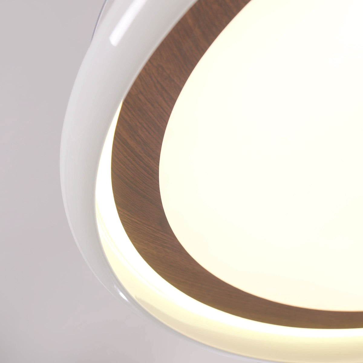 48 inch reversible ceiling fan with LED light shown from below with LED light on