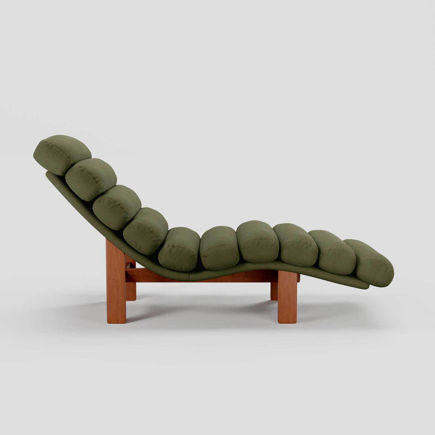Modern Ergonomic Corduroy Chaise Lounge with Natural Wooden Frame