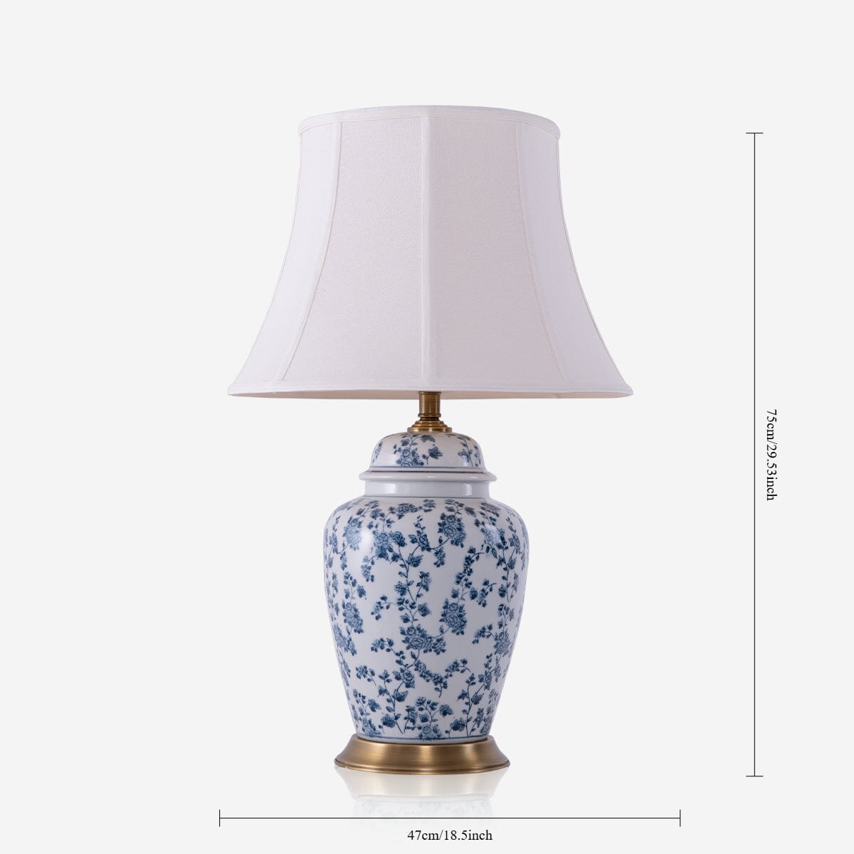 Blue Floral Ceramic Table Lamp with Fabric Shade and Brass Base Lightsin UK