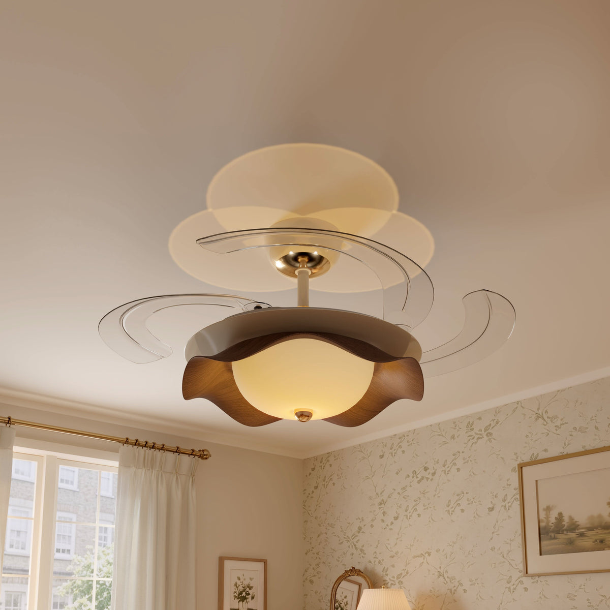 42 inch reversible ceiling fan with LED light installed in a living room