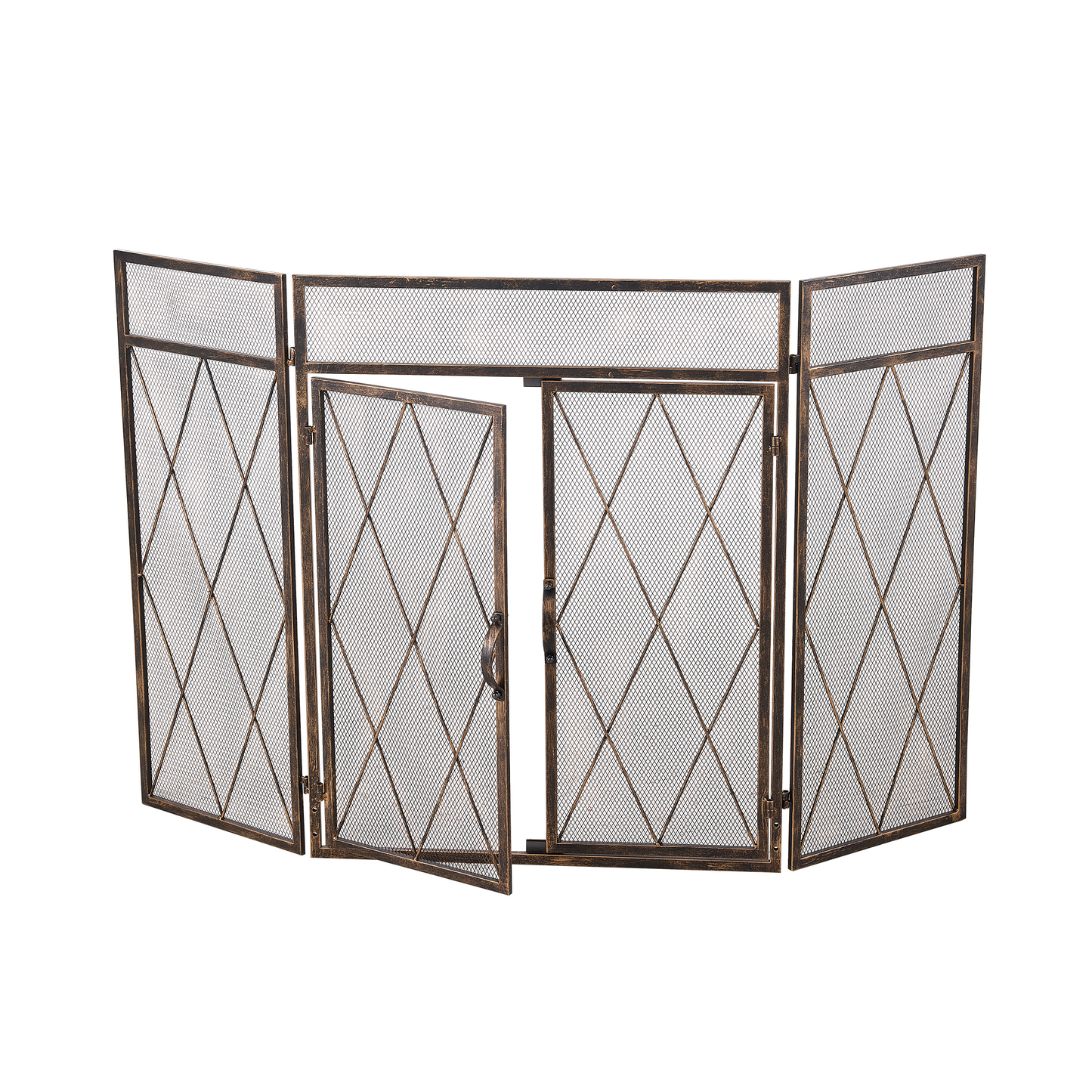 Triple-Fold Iron Fireplace Screen Antique Copper Powder Coated – 127x13x81cm