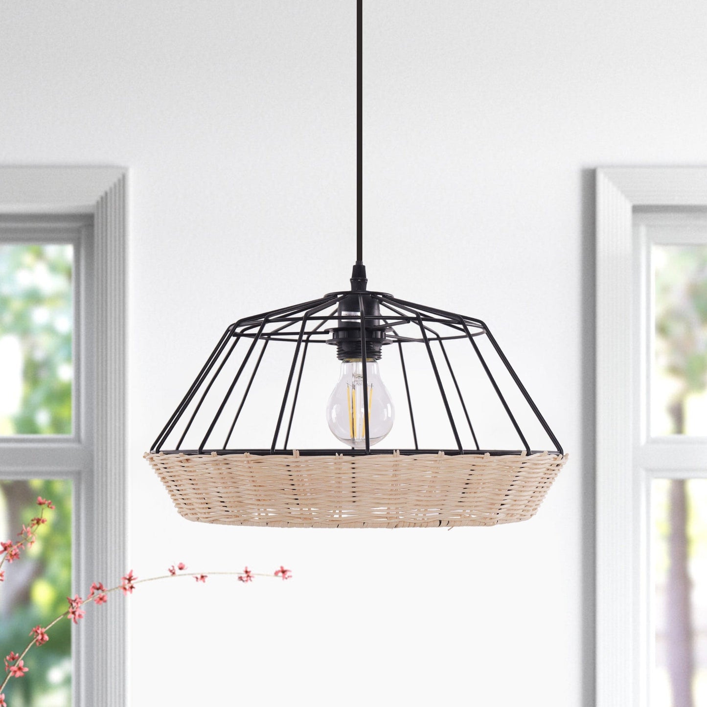 Rustic Dining Room Woven Rattan Paper Rope Iron Chandelier for Kitchen Aisle Reading Corner Living and Home