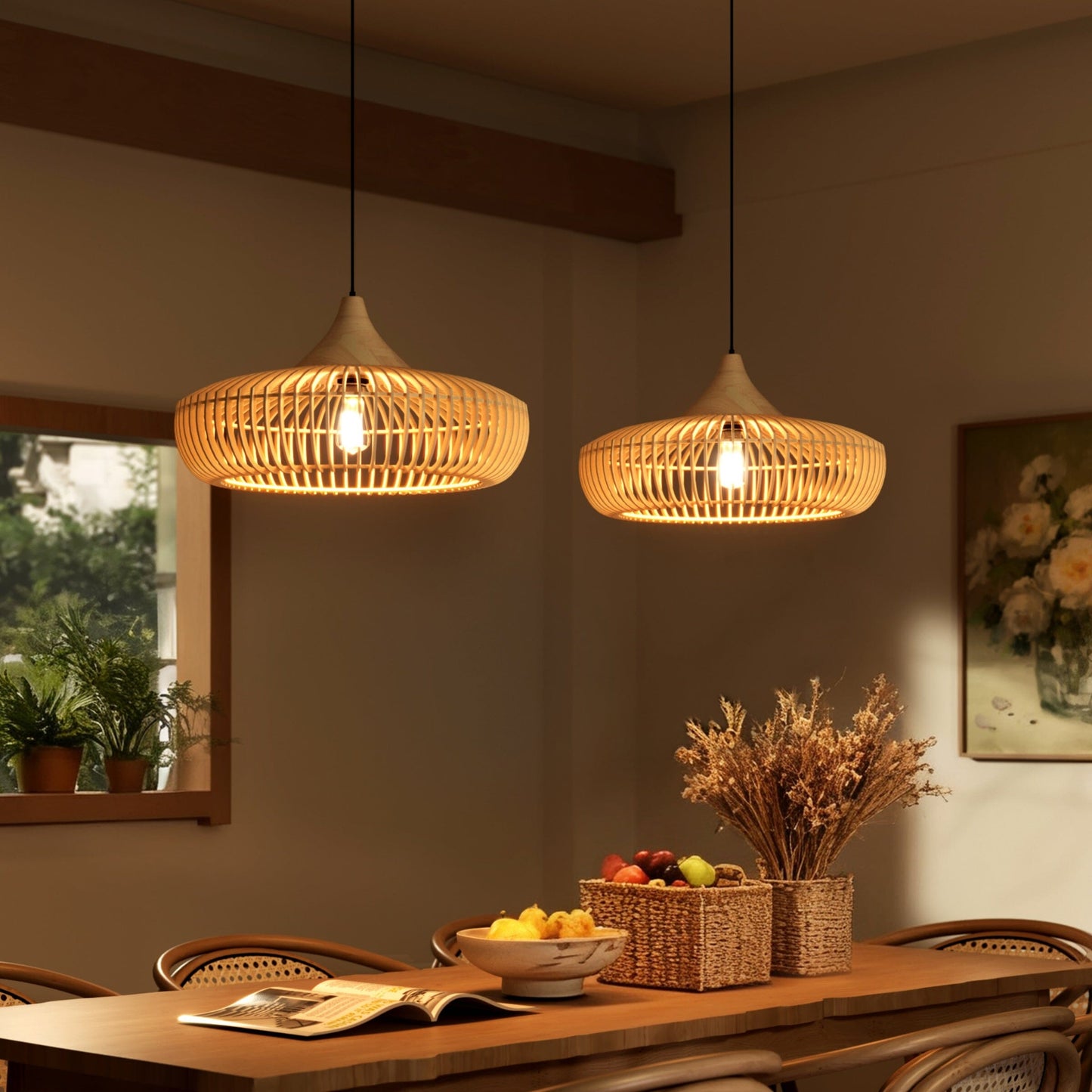 Lightsin Shadome-Lightsin Handcrafted Wooden Kitchen Pendant Light Fixtures Lightsin UK Dia 55cm 2 Unit