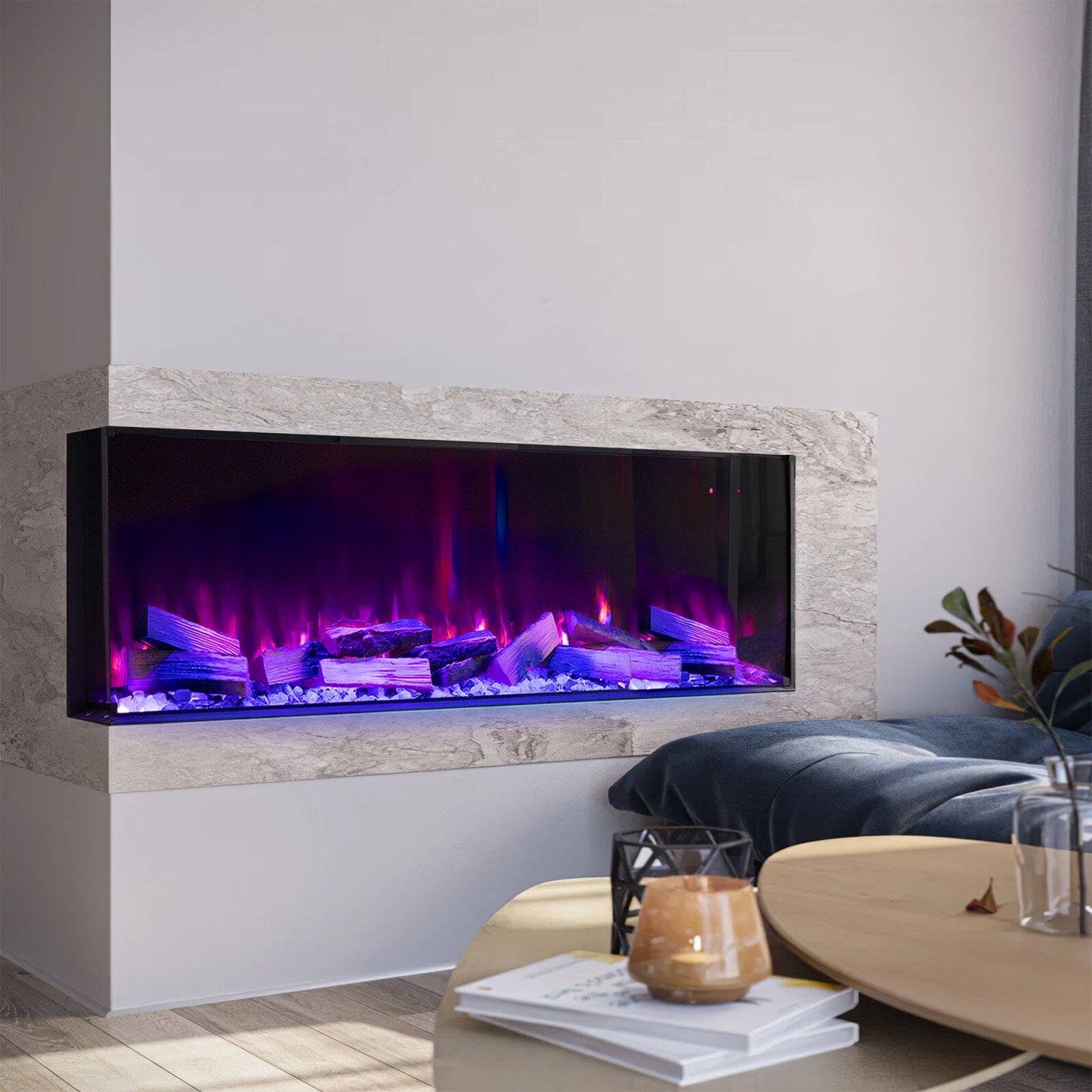 3-Sided Panoramic Smart Electric Fireplace with Customizable Flame & Heating Control Living and Home 50 inch