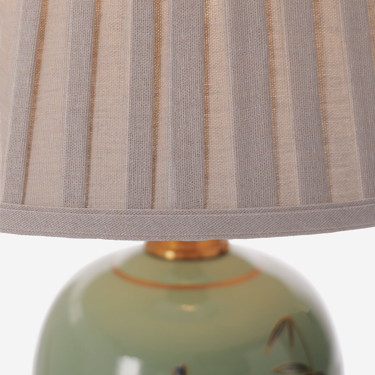 Green Bamboo & Bird Ceramic Table Lamp with Seamless Dimming