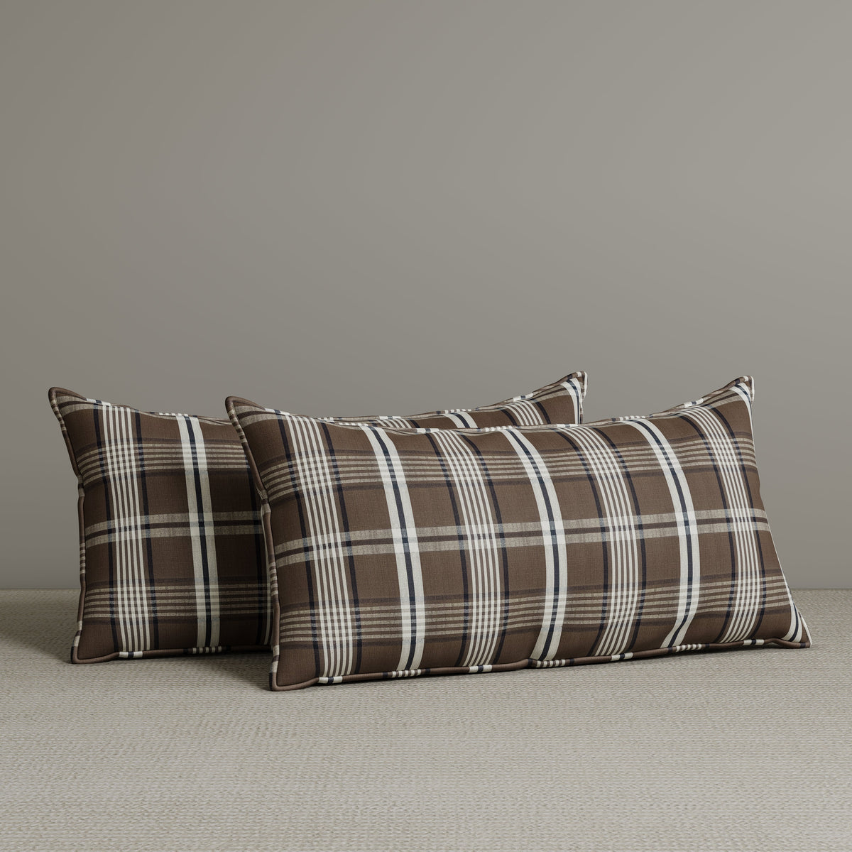 Exclusive Waist Cushion in Coffee Checkered Cotton Linen, 56*27*12 CM