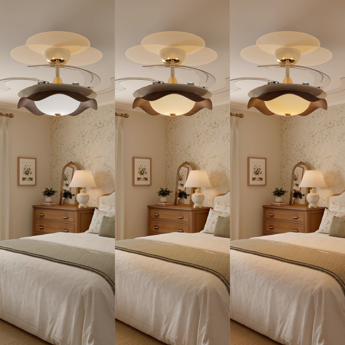 42 inch reversible ceiling fan with LED light with dimensions shown for installation