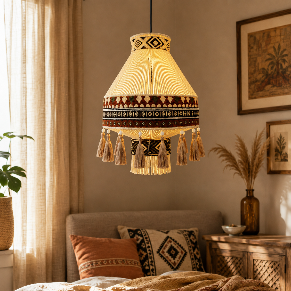 Bohemian Fringe Pendant Light with Detachable Ethnic Design