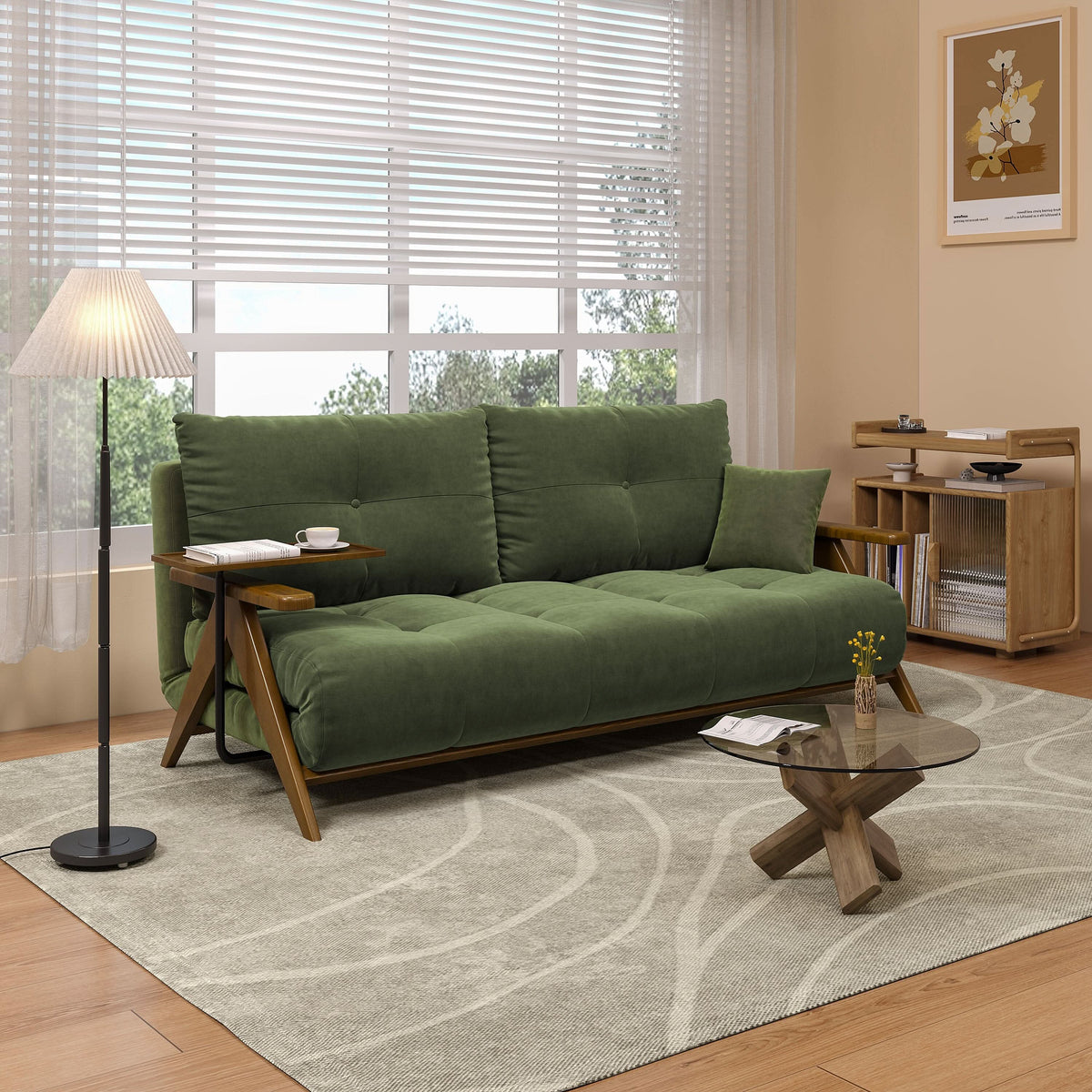 Cottonfy Foldable Matte Fabric Solid Wood 3 Mode Sofa Bed Cottonfy UK Green 166CM Sofa