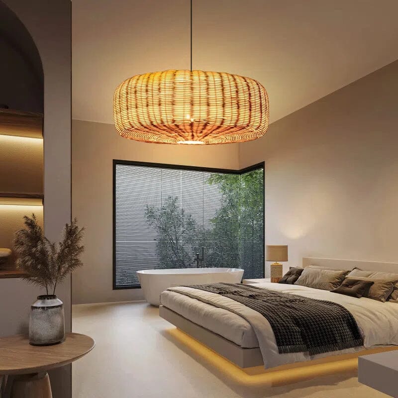 Lightsin Handwoven Rattan Hanging Lamp Rustic Style Pendant Light Fixture Lightsin UK