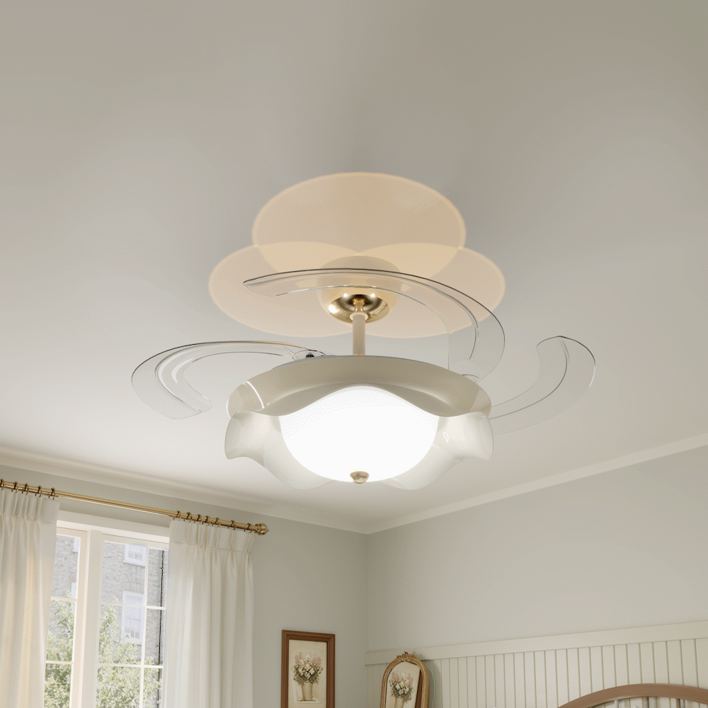 42 inch reversible ceiling fan with LED light shown from below with LED light on